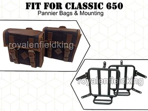 FOR ROYAL ENFIELD CLASSIC 650 CANVAS & LEATHER PANNIER BAGS WITH MOUNTING D13 - Picture 1 of 7
