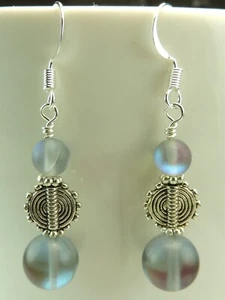 Aura Quarz opalisierend Ohrhänger ausgefallen Kreis Perlen Handarbeit Schmuck - Bild 1 von 1