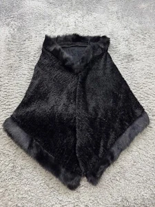 Cache Jacket Women Medium Black Faux Fur Cape Shawl Wrap Shrug Poncho Vtg USA - Picture 1 of 8