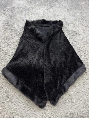 Chaqueta Cache Mujer Mediana Negra Imitación Piel Capa Chal Envoltura Encogerse de hombros Poncho De Colección EE. UU. Foto 1 de 4