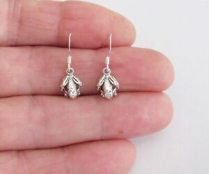 Sterling Silver 11mm small Frog miniature dangle earrings 