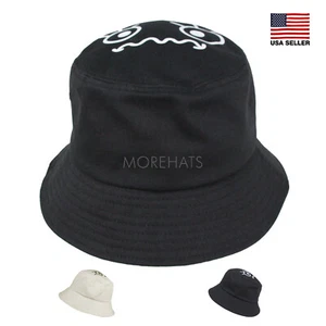 Algodón Emoji Negro Divertido Senderismo Pesca Playa Sol Cubo Sombrero Mujeres Hombres Todo el Año - Imagen 1 de 11