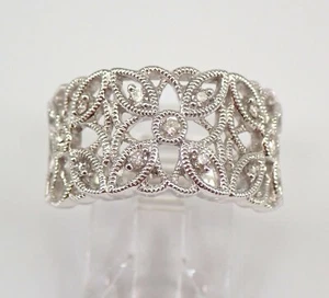 White Gold Diamond Wedding Band Anniversary Flower Cluster Ring Size 7 FREE SIZE - Picture 1 of 6