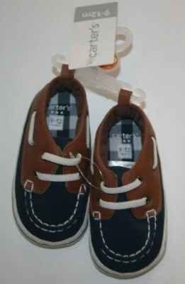 Nuevo Carter's Niños Zapatos Cuna Bebé 9-12m Infantil Cubierta Barco Azul Marino y Marrón Foto 1 de 2