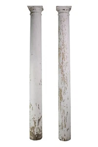 Pair of Antique 9.25 ft White Round Porch Posts - Picture 1 of 11