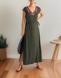 BN tagged Boden Marcia Embroidered Khaki Maxi Dress UK size 8 - Picture 1 of 6
