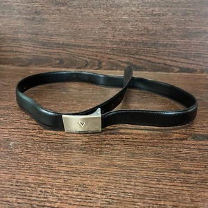 Valentino Dress Belt Mens Black Leather V Logo Plate Buckle Adjustable Belt 40 - Picture 1 of 7