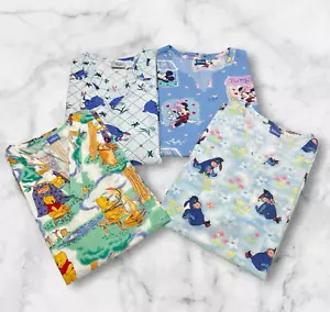 Vintage Disney Scrub Tops Lot of 4 L/XL Pockets Eeyore Winnie Pooh Minnie Mouse - Picture 1 of 12
