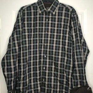 Bugatchi Uomo Hemd Größe Large Herren klassische Passform braun blau weiß Flip Manschette - Bild 1 von 5