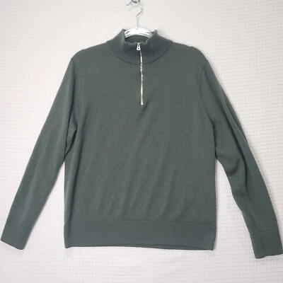J. Crew Mens Large Green Merino Wool Blend 1/4 Zip Pullover Lightweight Sweater - Imagem 1 de 4