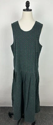 Vintage 80s 90s Corduroy Maxi Dress M / L Dropwaist Forest Green Paisley Modest - Image 1 of 4