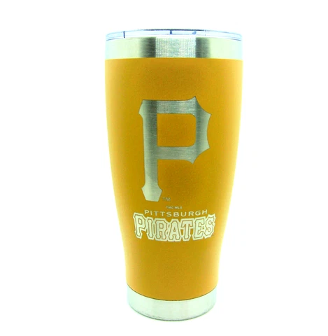 Pittsburgh Pirates MLB 20 oz Etched Logo Stainless Steel Hot Cold Tumbler Yellow Cover