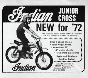 1972 Indian Junior Cross Mini Bike Motorcycle Original Print Ad - Picture 1 of 1