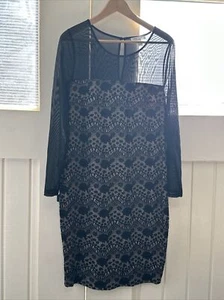 NWOT Motherhood Maternity Women’s Tan & Black Mesh/Lace Dress Size: L - Picture 1 of 5