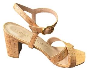 Stuart Weitzman Women's Sandals Size 11.5 Cork Ankle Strap Block Heel Analeigh - Picture 1 of 21