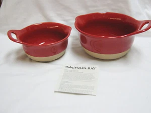 RACHAEL RAY RED STONEWARE HANDLED POUR SPOUT MIXING BATTER BOWL SET 1 & 2 QUARTS - Picture 1 of 11