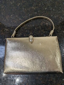 Vintage Mid Century Abendtasche Metallic Gold mit Riemen Clutch - Bild 1 von 6