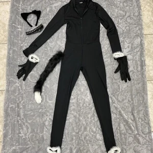 Para Mujer XS Mono Gato Negro Disfraz Halloween Orejas Guantes Cola Cuello Tachonado - Imagen 1 de 13