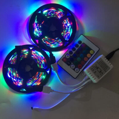 10M 2x5M 3528 SMD RGB 600LEDs LED Strip Lights Lamp 24Key IR remote Controller - Image 1 of 4