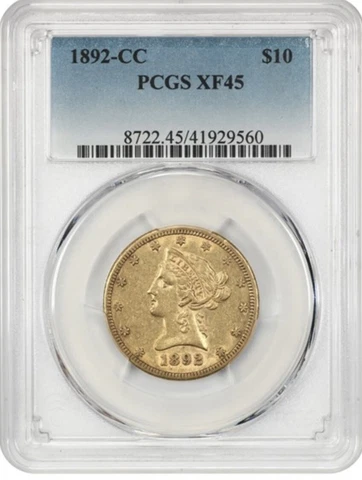 1892-CC $10 GOLD LIBERTY HEAD EAGLE PCGS XF 45 LOW MINTAGE Cover