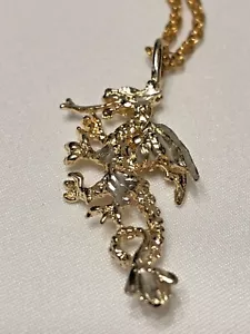 14K Gelbgold über Sterlingsilber Vermeil Drache & 18" Gold gefüllt Seil Kette - Bild 1 von 4