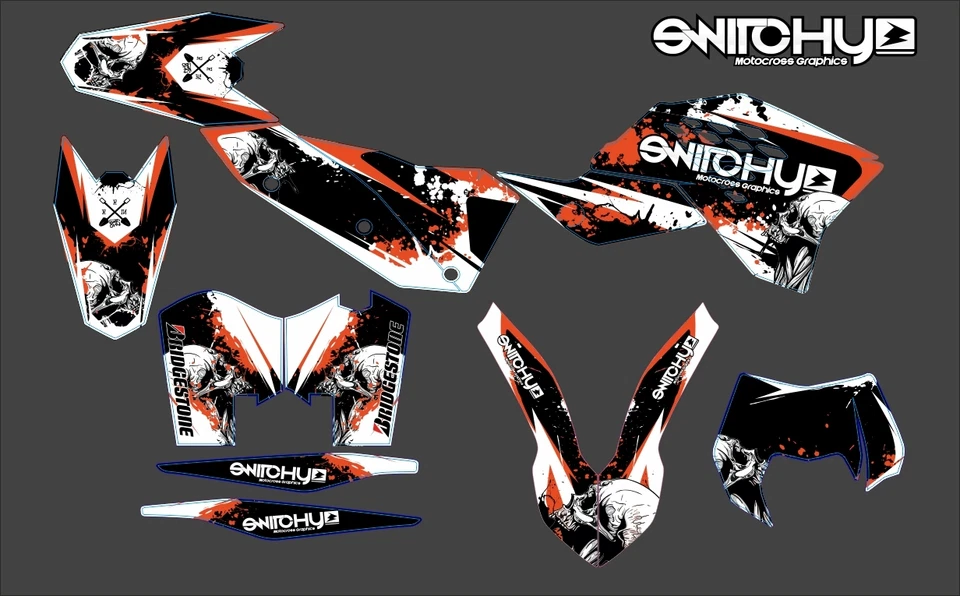Set ADESIVI GRAFICHE Skullz pour Moto EXC F 250 450 2008 2009 2010 2011 Decals - Photo 1/1