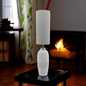 Extra Large Grey Cement Floor Lamp with Fabric Shade –Stylish & Energy Efficient - Picture 1 of 6