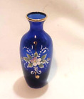 retro cobalt blue gold miniature Bud Vase Bohemian Glass  3.75