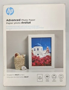 HP Advanced Glossy Photo Paper New 60 Sheets 5" x 7" Q8690A 66lb Weight - Afbeelding 1 van 2