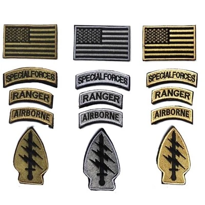 MARKENLOS 5er Set ARMY Patch Klett Abzeichen Airborne Ranger US_Special Forces NEU - GRAU
