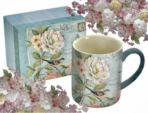 Taza de café French Country Rose flores Shabby Chic cabaña pájaro mariposa caja - Imagen 1 de 2