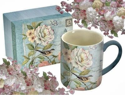 Taza de café French Country Rose flores Shabby Chic cabaña pájaro mariposa caja Foto 1 de 2