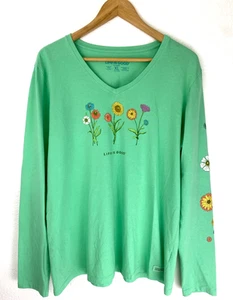 Life is Good Damen T-Shirt XL grün Wildblumen Crusher V-Ausschnitt Langarm Baumwolle - Bild 1 von 7