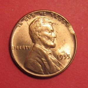1955 Lincoln Wheat Cent Mint Error - Clipped Planchet - Picture 1 of 2