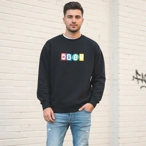 Sudadera Pullover OBEY Worldwide Para Hombres Negra Cuello Redondo Logo Talla XL Mezcla de Algodón - Imagen 1 de 6