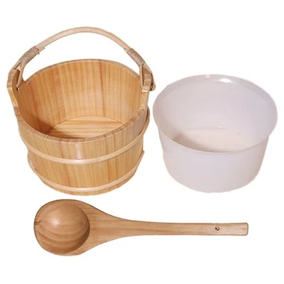 Cubo de sauna de vapor de madera multifuncional 6L con cucharón, cubo de baño forro de plástico Foto 1 de 4