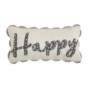 Mud Pie Mini Felted Wool Pillow- Showcasing the word "HAPPY" 12" x 6" - Picture 1 of 4