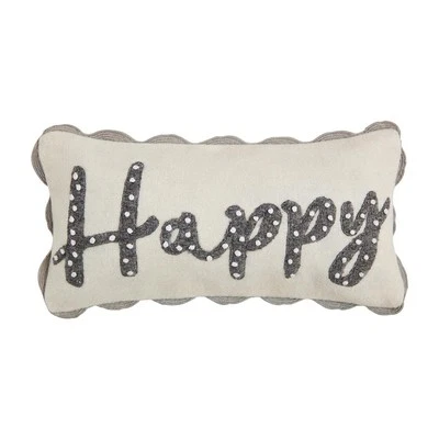 Mud Pie Mini Felted Wool Pillow- Showcasing  the word "HAPPY"  12" x 6" - Image 1 of 4