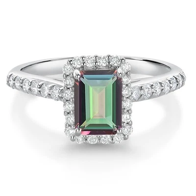 10K White Gold Green Mystic Topaz and White Lab Grown Diamond Halo Engagement - Image 1 of 4