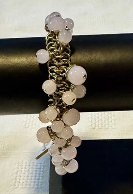 Brazalete Ann Taylor Tono Plata Malla Eslabones y Cuentas Rosa Cuelga Custer 7"-9" - Nuevo Foto 1 de 4