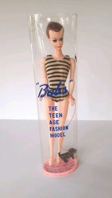 Vtg Barbie Clone ~ BABS Doll Fab-Lu Red Hair, w/ Dog, Swim Suit, Shoes, Tube Box - Image 1 of 4