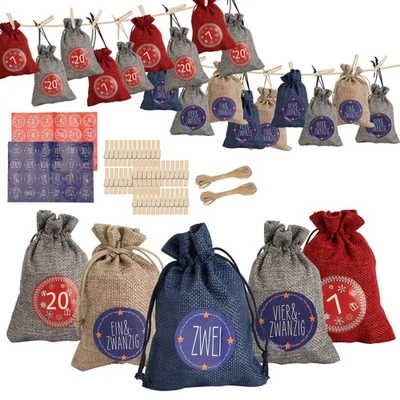 24 Adventskalender zum Beutel Befüllen Jute Weihnachten Sack Geschenktüten - Bild 1 von 4