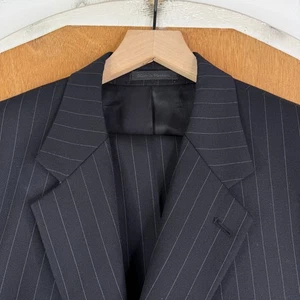 Chaps Suit Mens 46R Black Pinstripe 3 Button 100% Wool Pants 42x30 Pleated Front - Picture 1 of 21
