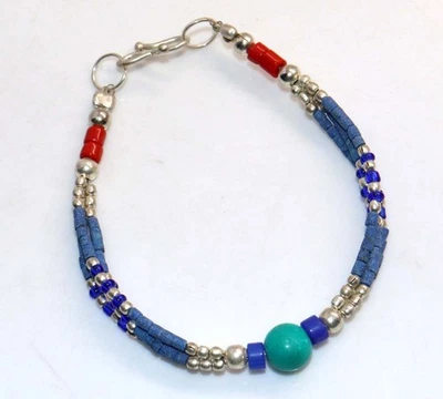 Brazalete Nepalí Tribal Tibetano Turquesa Rojo Coral Piedras Preciosas Tamaño 6.5" JW Foto 1 de 3