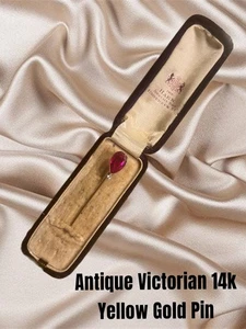 Antike viktorianische Stecknadel 14 Karat Gelbgold mit Rubinstein & Diamant - Bild 1 von 8
