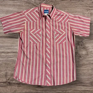 Wrangler Western Pearl Snap Shirt Maroon Gray Striped Button Up Short Sleeve L - Picture 1 of 5