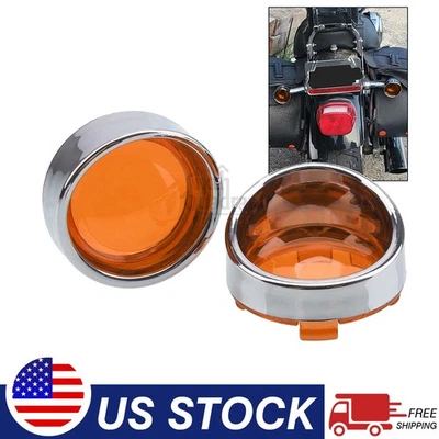 Pair Bezel Amber Turn Signal Light Lens Cover For Harley Touring Sportster Dyna - Image 1 of 4