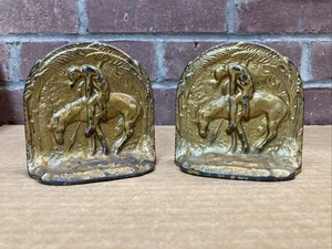 Vintage Gusseisen Buchstützen "End Of The Trail" Pferde, Indianer - Bild 1 von 6