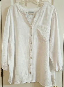 Alfred Dunner White Gauze and Eyelet Top 3/4Tie Sleeves V-Neck Sz 3X NEW $63.50 - Picture 1 of 10