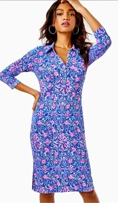 Lilly Pulitzer Reema Polo Dress in Blue Peri Takin It Easy Size Medium NEW - Image 1 of 4